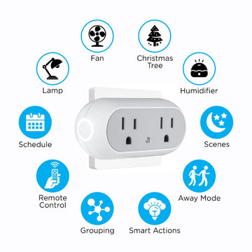 Smart Dual Plug - WiFi Remote App Control for Lights & Appliances; Compatible with Alexa and Google Home Assistant - JONATHAN Y